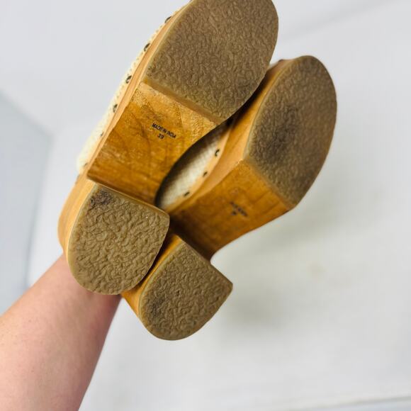 Free People Woven Raffia Platform Mules Natural Wood Heel Clogs Size 39 Boho - Picture 10 of 11